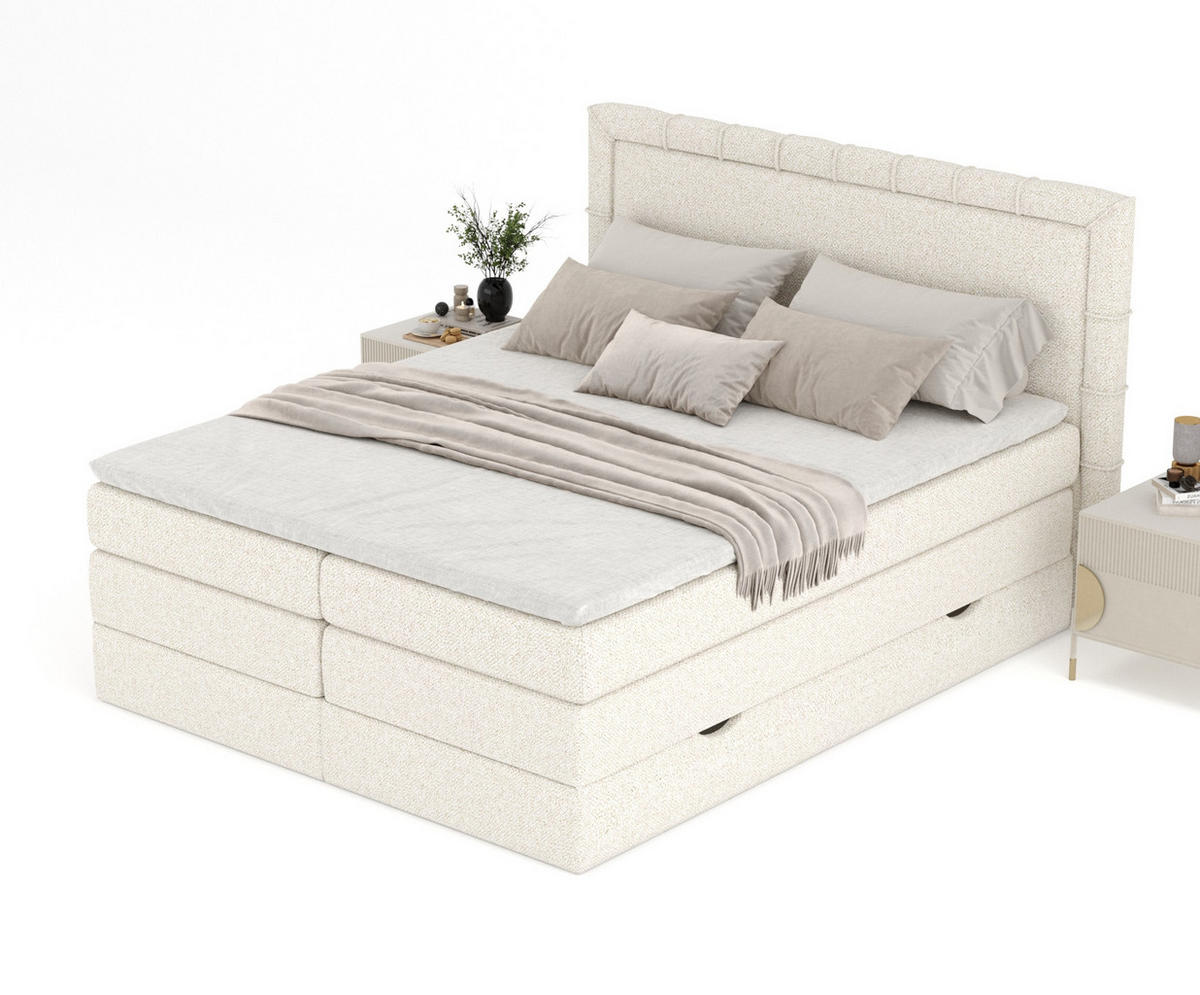 BOXSPRINGBETT Rosabel Creme 180/200 cm mit Matratze und Topper - Creme/Schwarz, Holz/Holzwerkstoff (180/200cm) - Maison de Reve
