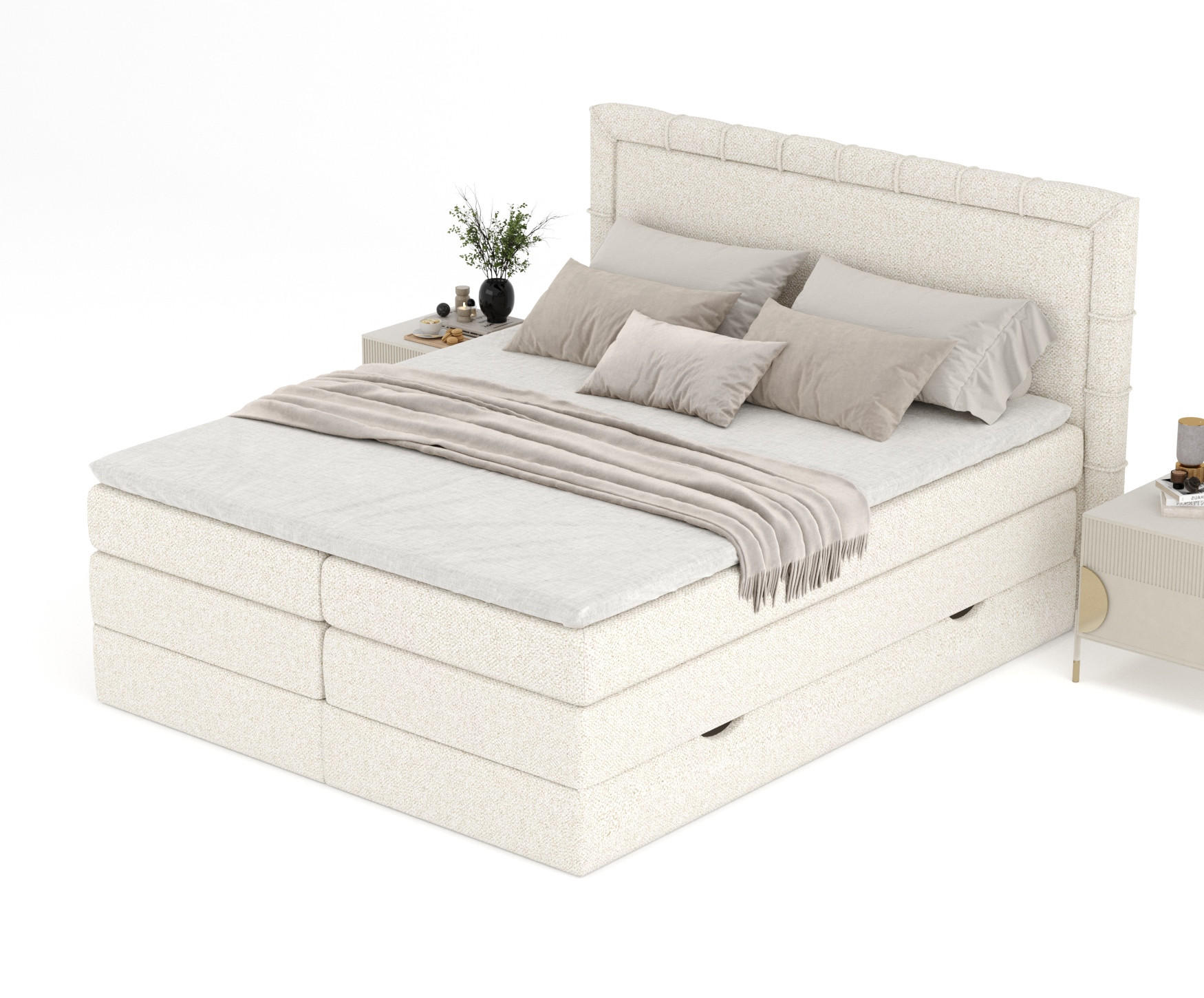Thumbnail - Maison de Reve Boxspringbett, Creme, Textil, Buche, Kiefer, H3, Höhe ca. 37 cm, 180x200 cm, Oeko-Tex® Standard 100, Reac...