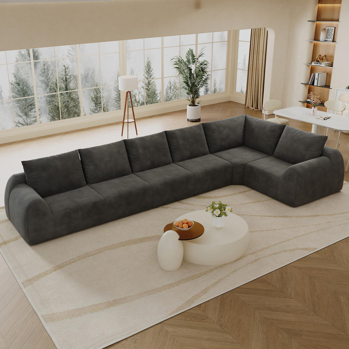 ECKSOFA 401/200/85 cm Dunkelgrau Chenille, 6-Sitzer - Dunkelgrau, Textil (401/200cm) - Oxeza