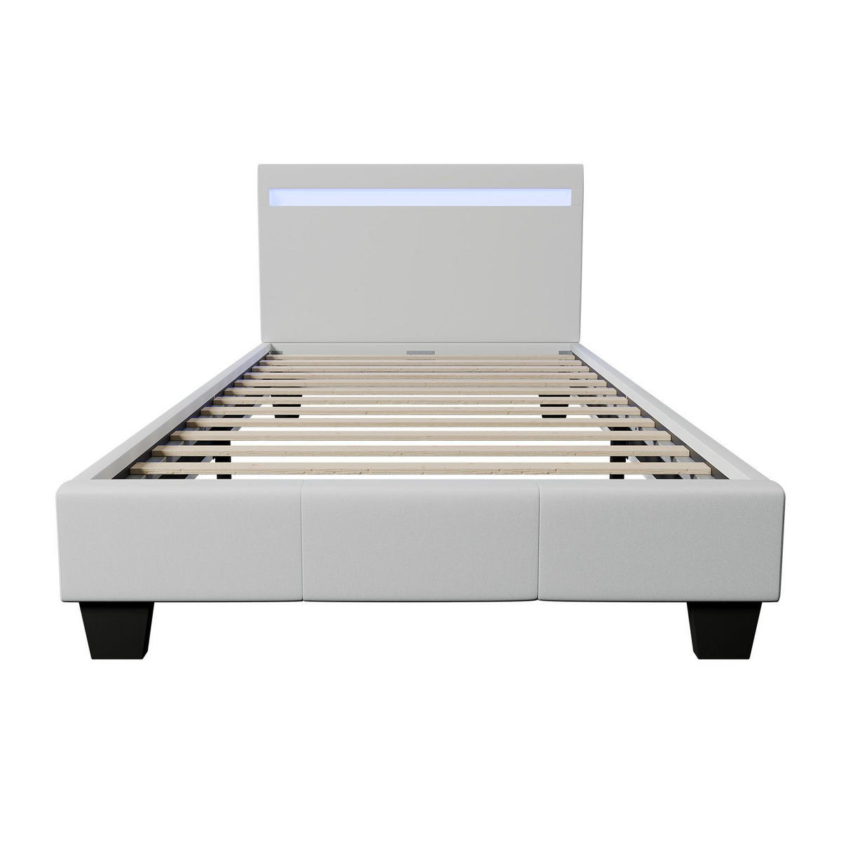 POLSTERBETT Paris mit Matratze und LED weiß 90x200cm - Weiß, Textil (90/200cm) - Juskys