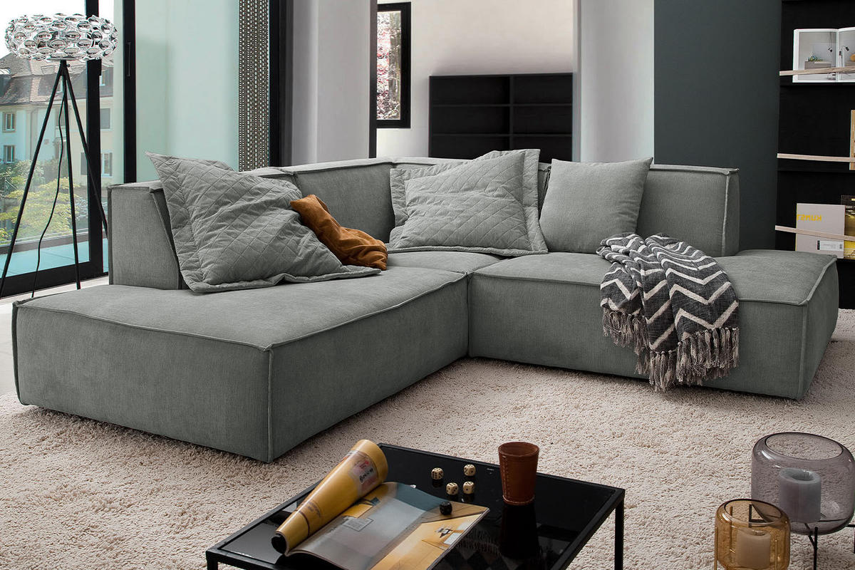 ECKSOFA SAMU Grau Webstoff - Schwarz/Grau, Textil (226/224cm) - KAWOLA