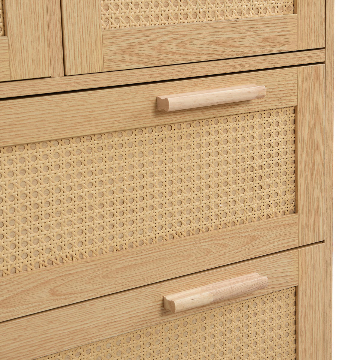 SIDEBOARD Rattan kommode mit 4 Schubladen & Massivholz Griffen - Eichefarben, Naturmaterialien/Holzwerkstoff (80/80/38cm) - Urban Meuble