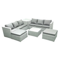 GARTENMÖBEL-SET mit Kissen Polyrattan Hellgrau-Mix 8-Sitzer - Hellgrau/Grau, Glas/Kunststoff - Fimous