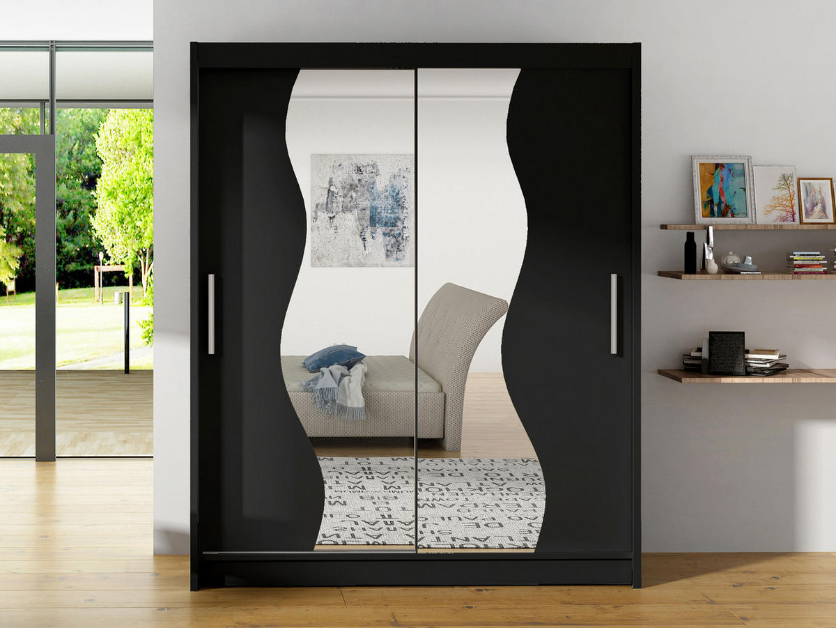SCHWEBETÜRENSCHRANK Westa S - Silberfarben/Schwarz, Holzwerkstoff/Metall (150/200/58cm) - MIRJAN24