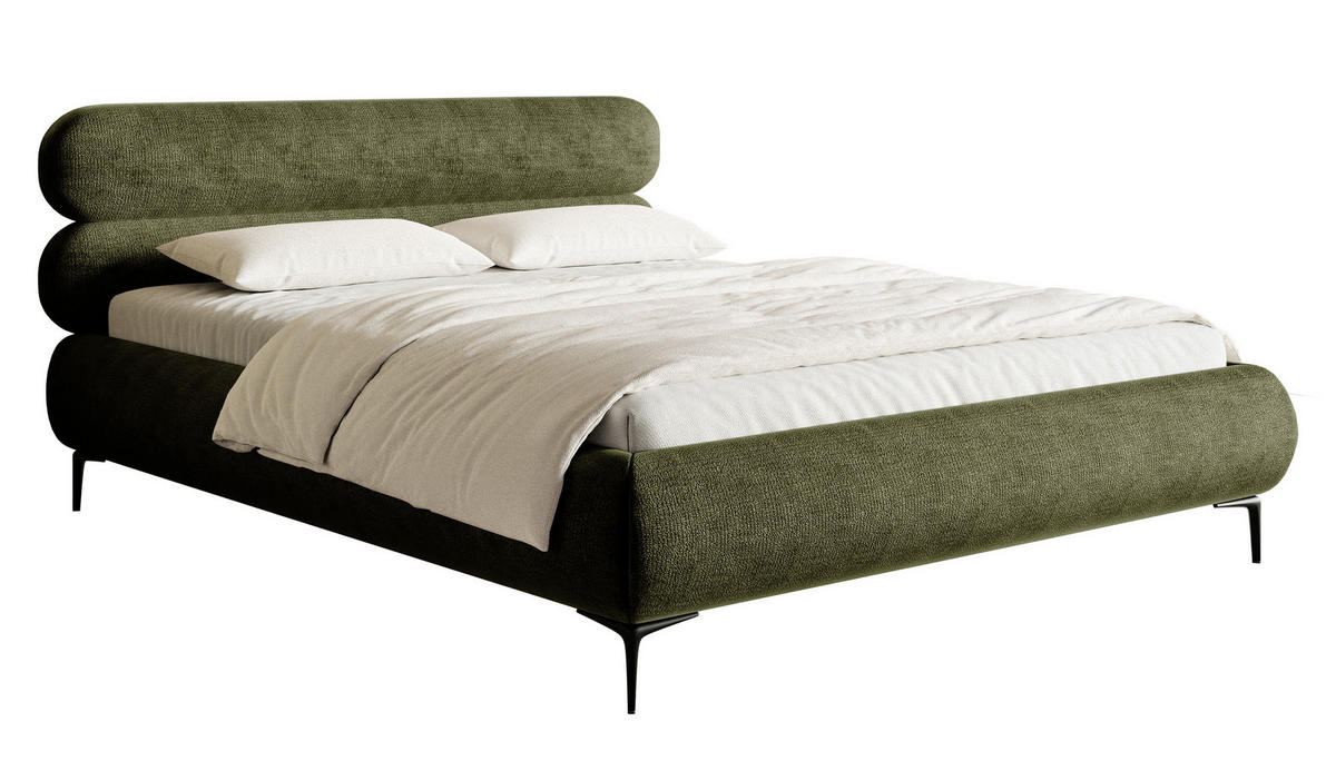 POLSTERBETT Roule Olivgrün Chenille mit schwarzen Metallbeinen 180 cm - Schwarz/Olivgrün, Textil/Metall (180/200cm) - Selsey