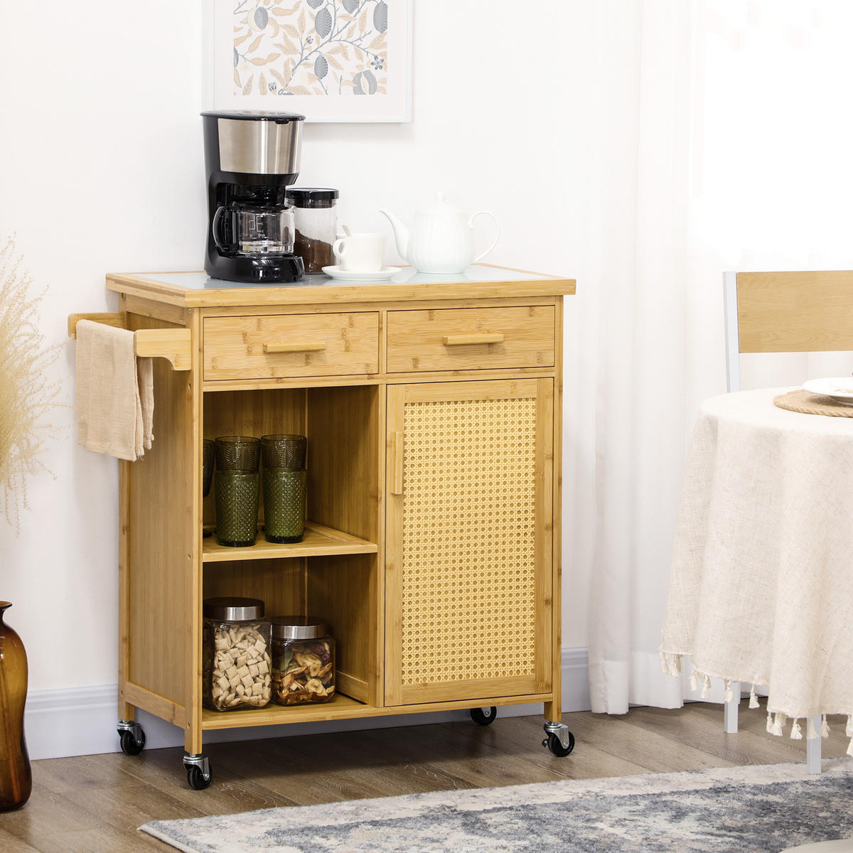 KÜCHENWAGEN, Bambus, Naturholz - Naturfarben, Naturmaterialien (36/85/84cm) - HOMCOM