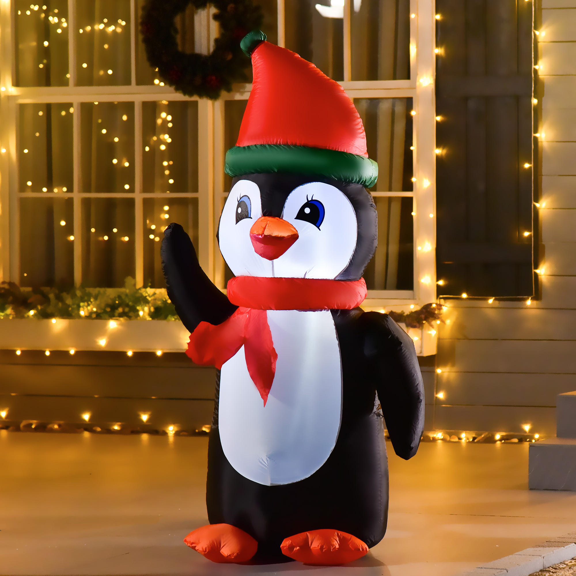 AUFBLASBARER Weihnachts-Pinguin, Polyester, Weiß+Schwarz+Rot+Grün - Multicolor, Kunststoff (67/155/79cm) - HOMCOM