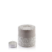 TEELICHTHALTER Diamond Grau 12/12/12 cm Naturmaterial - Hellgrau, Naturmaterialien (12cm) - Mondex