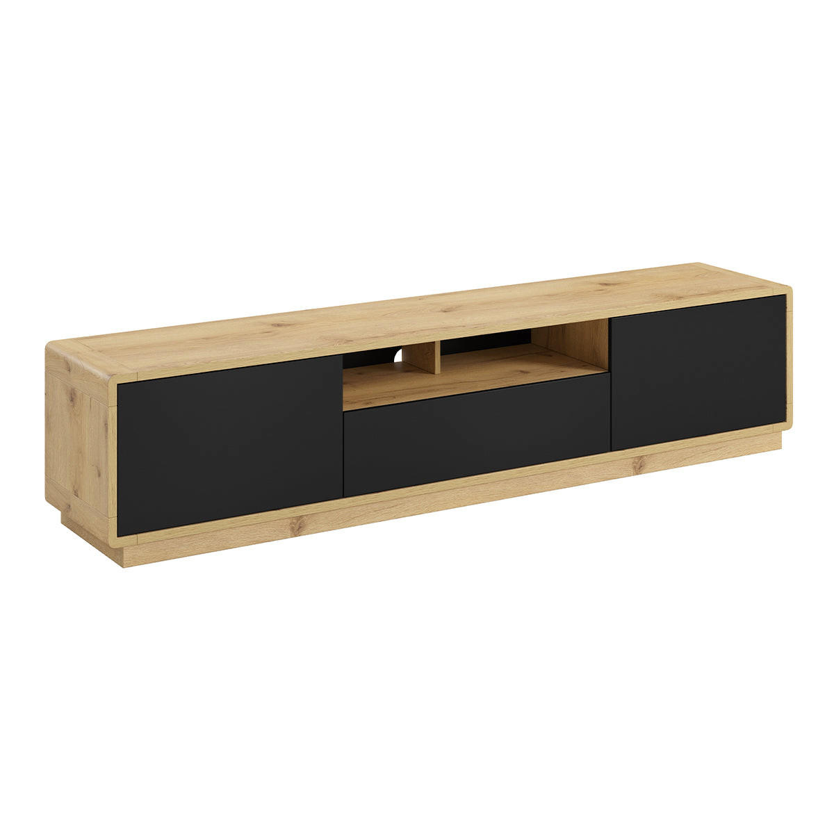 TV-MÖBEL Raven Mattschwarz und Holz - Schwarz, Holzwerkstoff (200/45/40cm) - Petits-meubles