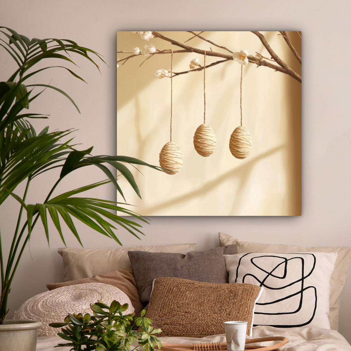 LEINWANDBILD Beige - Osterkuchen - Eier Deko Groß 90x90 cm - Beige, Textil (90/90cm) - MuchoWow