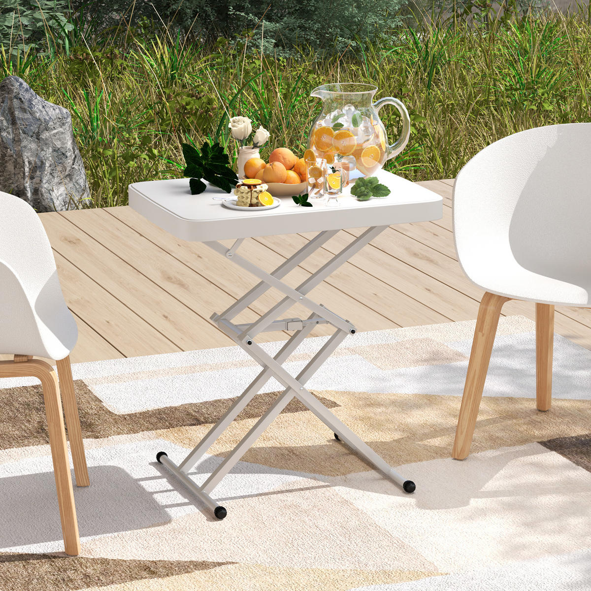 GARTENKLAPPTISCH DE-14174 höhenverstellbar 5-Stufen Weiß - Weiß, Metall (65/45/70cm) - ComfortXL