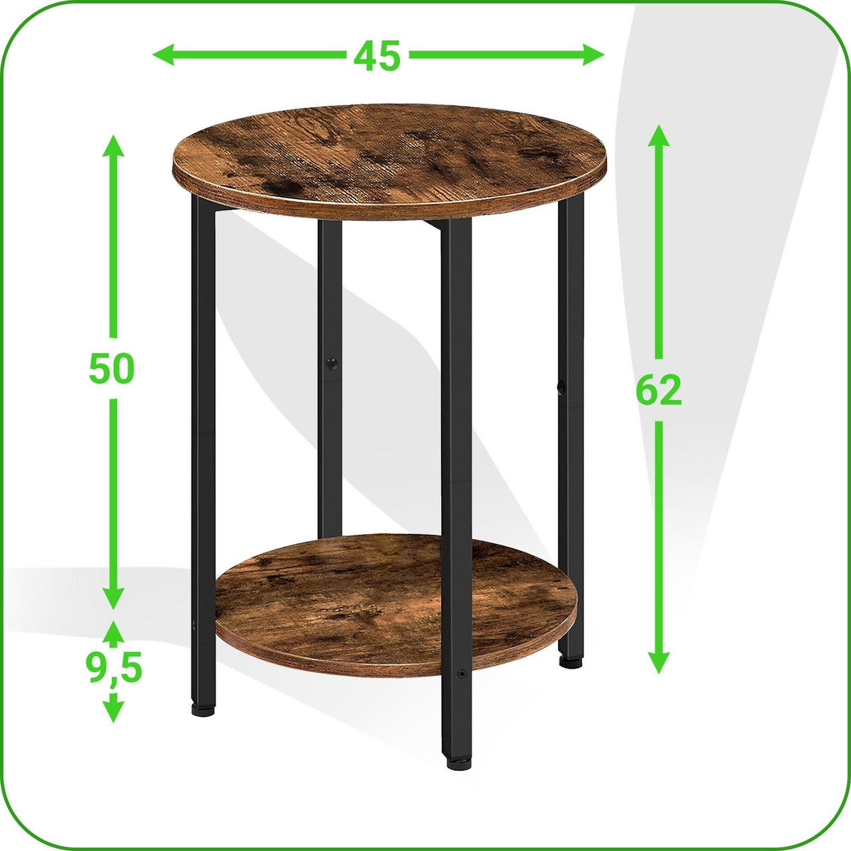 BEISTELLTISCH Holzoptik Metall Dunkelbraun Schwarz rund 45×62×40 cm - Dunkelbraun/Schwarz, Holzwerkstoff/Metall (45/45/62cm) - Begryf