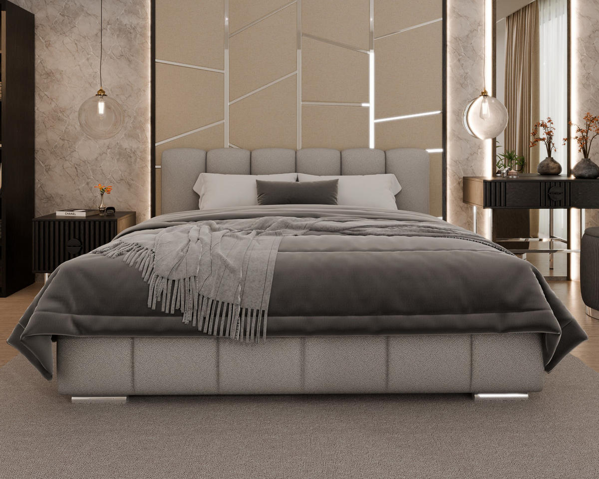 POLSTERBETT Zaira 180x200cm – Elegantes Polsterbett für modernen Wohnstil , ohne matratze, hellgrau - Hellgrau, Holz (180/200cm) - Homesy
