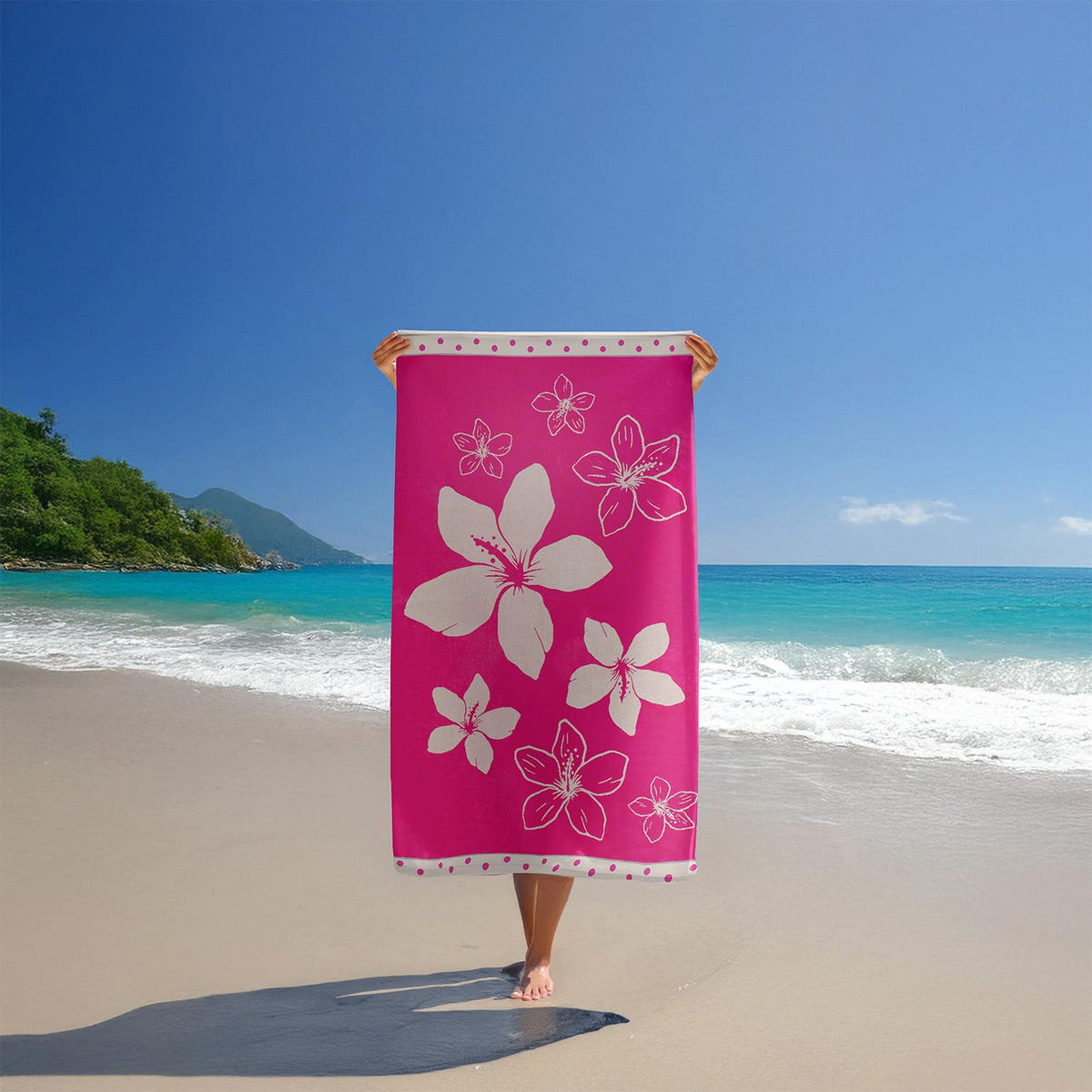 STRANDTUCH Frottee Samt Jacquard Rosa 100x175 470g/m² - Wasaga - Pink, Textil (100/175cm) - LE COMPTOIR DE LA PLAGE