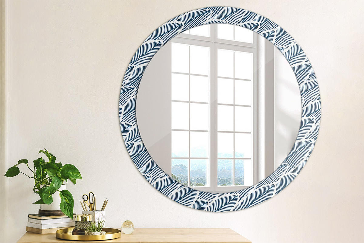 SPIEGEL Rund Ø 80 cm mit Aufdruck - Blau, Glas (80/80/0.4cm) - Wallfluent