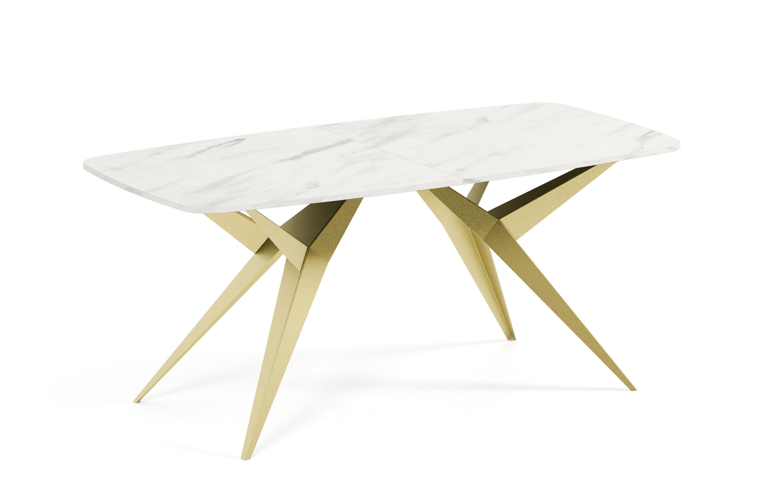 ESSTISCH AXIS - Weiß Hochglanz/Goldfarben, Holzwerkstoff/Metall (90/180/76cm) - Meblini