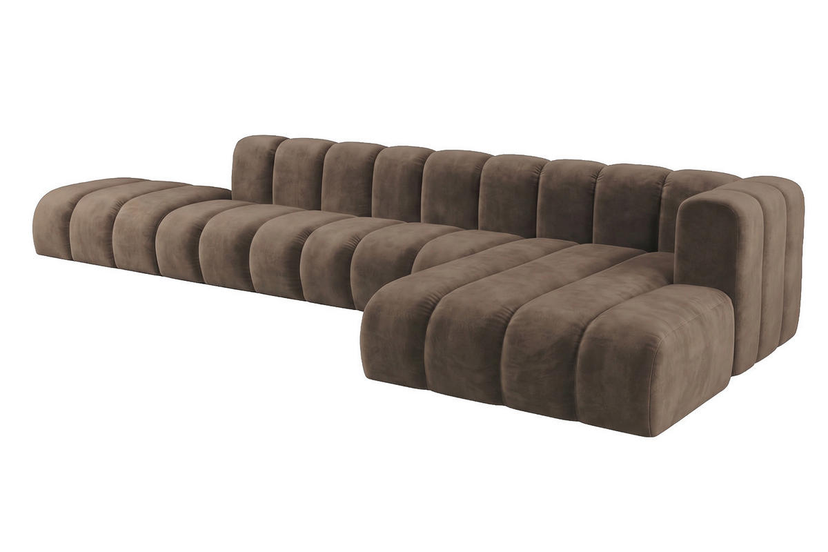 ECKSOFA Modulares In L-Form Mit Hocker, Velvet-Stoff Riviera, Braun, Rechts, GRAND - Braun, Holz (386/179cm) - Kaiser Möbel