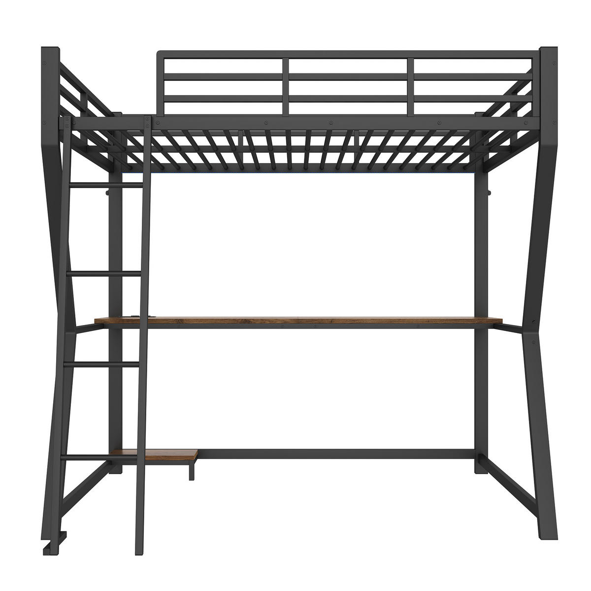 HOCHBETT 140/200 cm in Schwarz mit LED, Schreibtisch, Steckdose und USB - Schwarz, Holzwerkstoff/Metall (140/200cm) - STILVORA