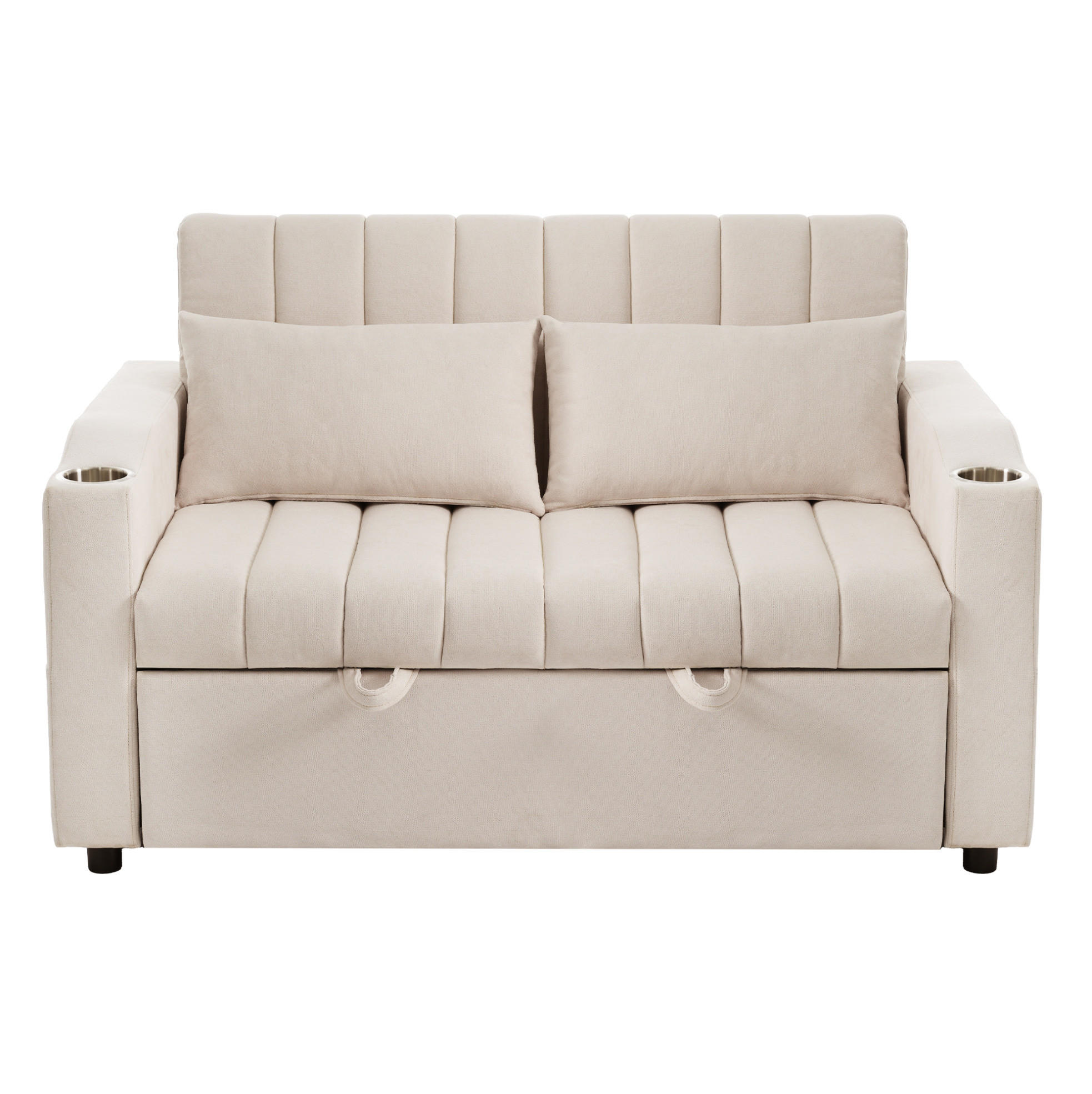 SCHLAFSOFA aus Baumwollstoff 136x162x84 cm Beige mit verstellbarer Rückenlehne, Getränkehaltern und Seitentaschen - Beige, Textil (162/84/136cm) - Modfu