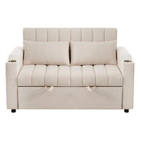 SCHLAFSOFA aus Baumwollstoff 136x162x84 cm Beige mit verstellbarer Rückenlehne, Getränkehaltern und Seitentaschen - Beige, Textil (162/84/136cm) - Modfu