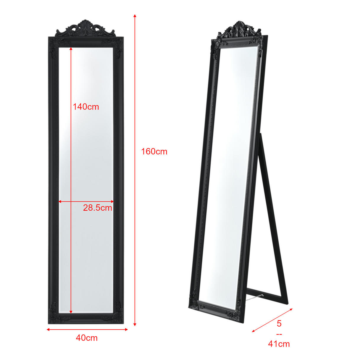 STANDSPIEGEL Arezzo - Schwarz, Glas/Holz (28.5/160/140cm) - [en.casa]