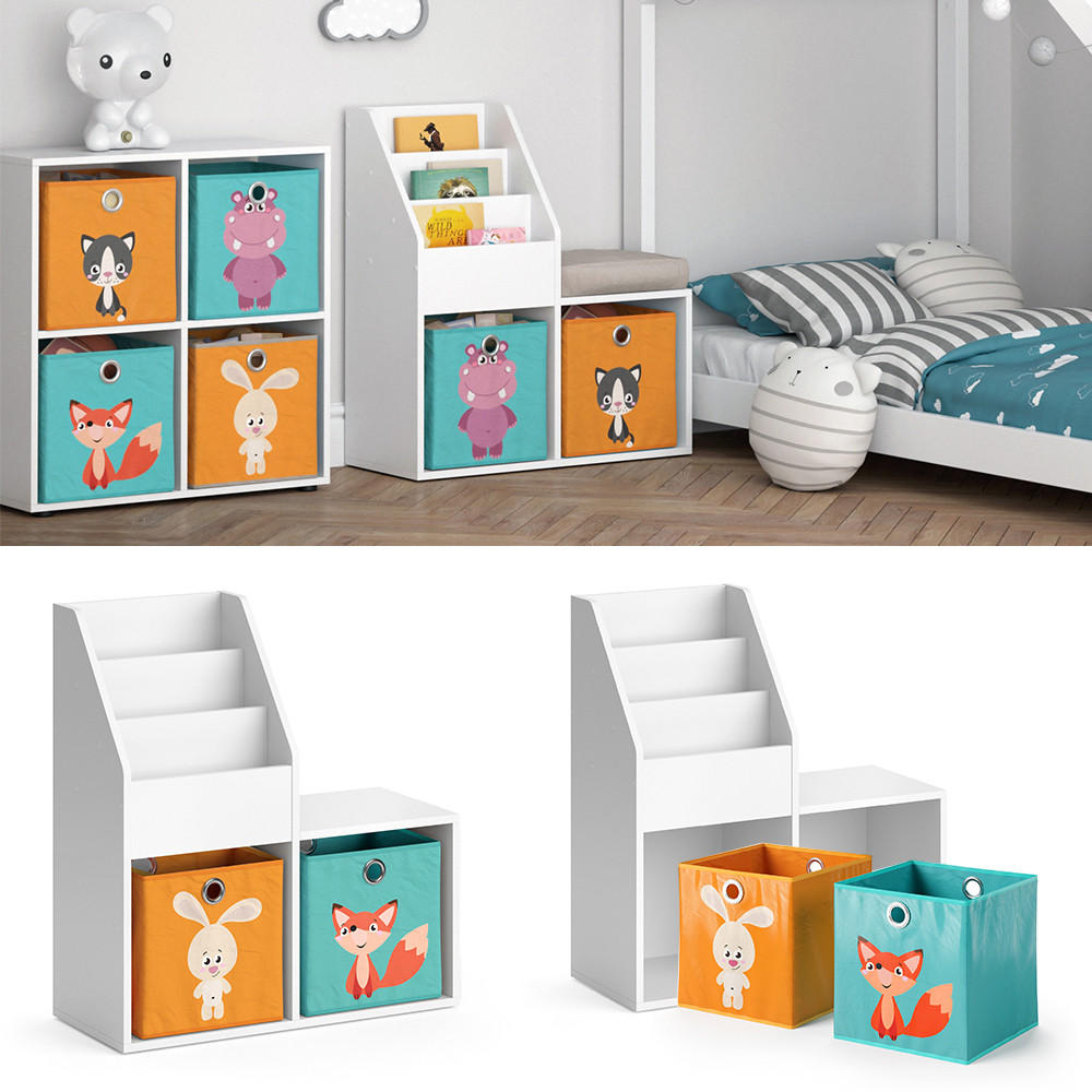 KINDERREGAL Luigi Weiß 72 x 79 cm Mini, mit 2 Faltboxen opt.1 - Weiß, Holzwerkstoff (72/79/30.9cm) - Vicco