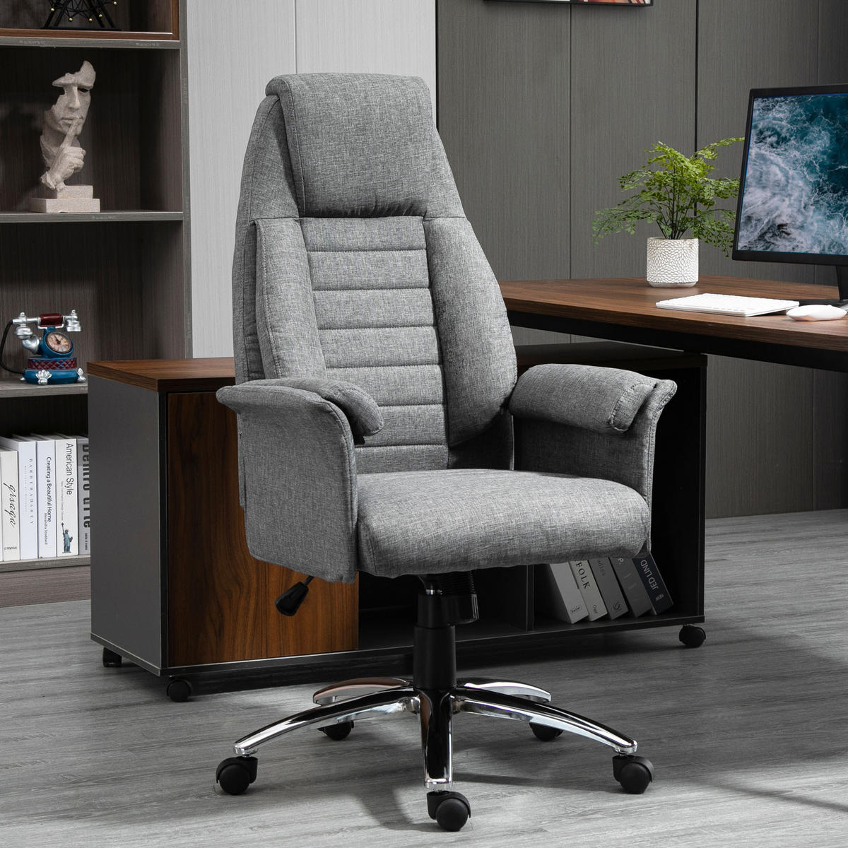 DREHSTUHL, Stoff+Metall, Grau - Grau, Metall (69/126/68cm) - HOMCOM