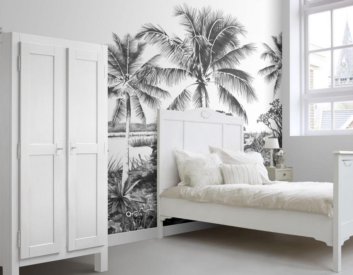 FOTOTAPETE Landschaft mit Palmen 418.5 x 279 cm - Schwarz, Papier (418.5/279cm) - Origin Wallcoverings