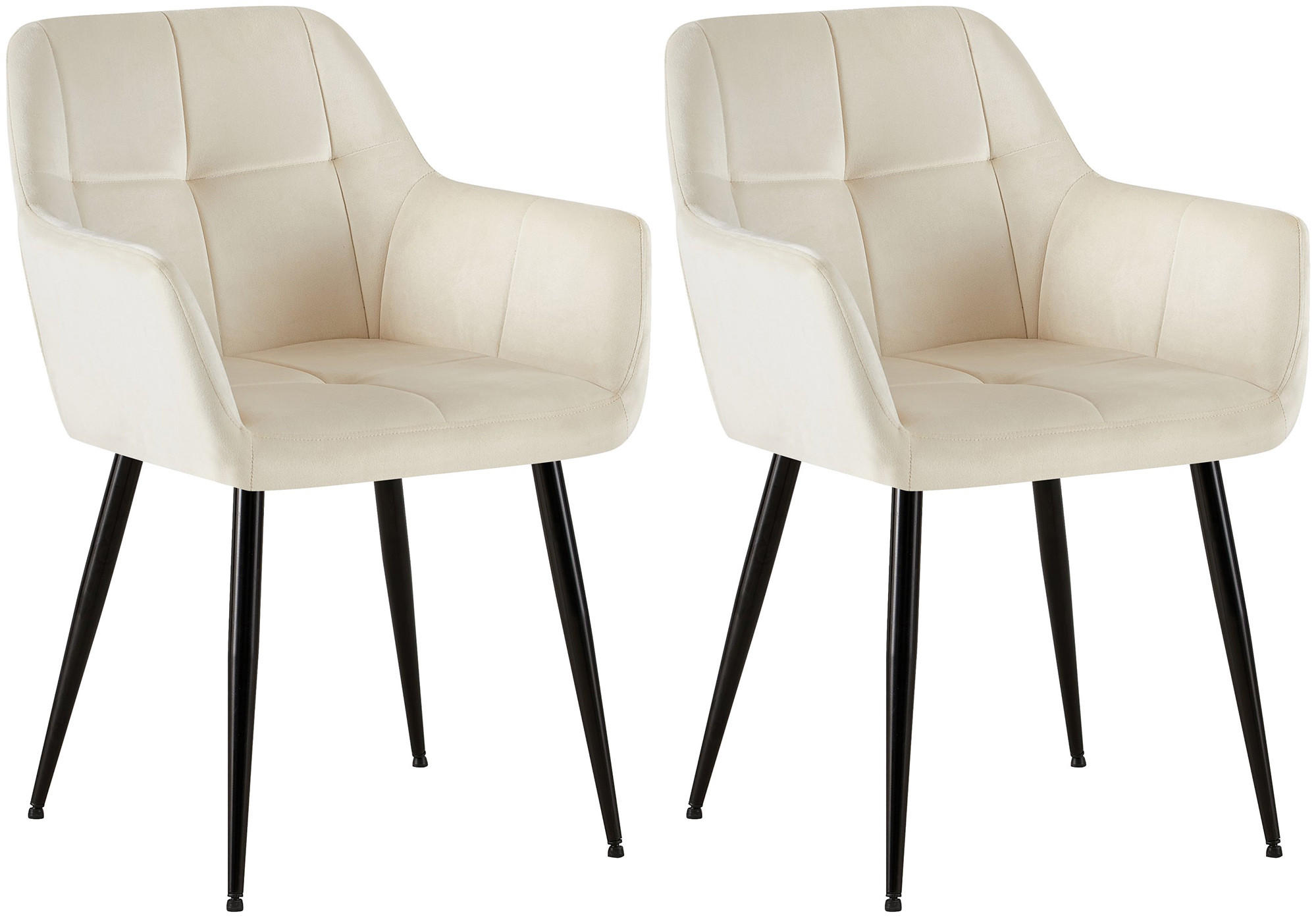 ARMLEHNENSTUHL 2er Set Samt creme - Creme/Schwarz, Textil/Metall (56.5/84/61cm) - CLP