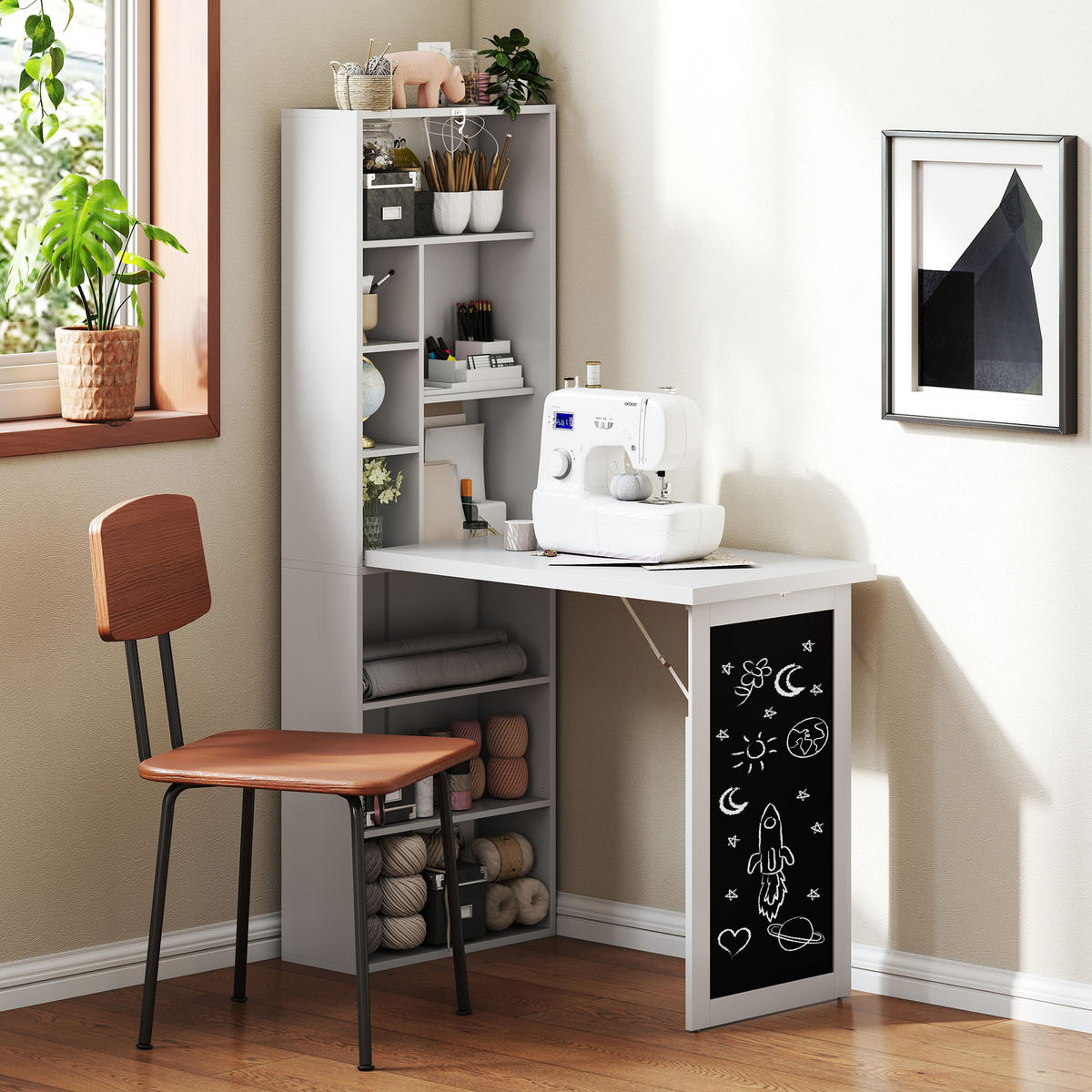 SCHREIBTISCH DE-14858 mit Bücherregal & Kreidetafel - Weiß, Holzwerkstoff (98/51/153cm) - ComfortXL