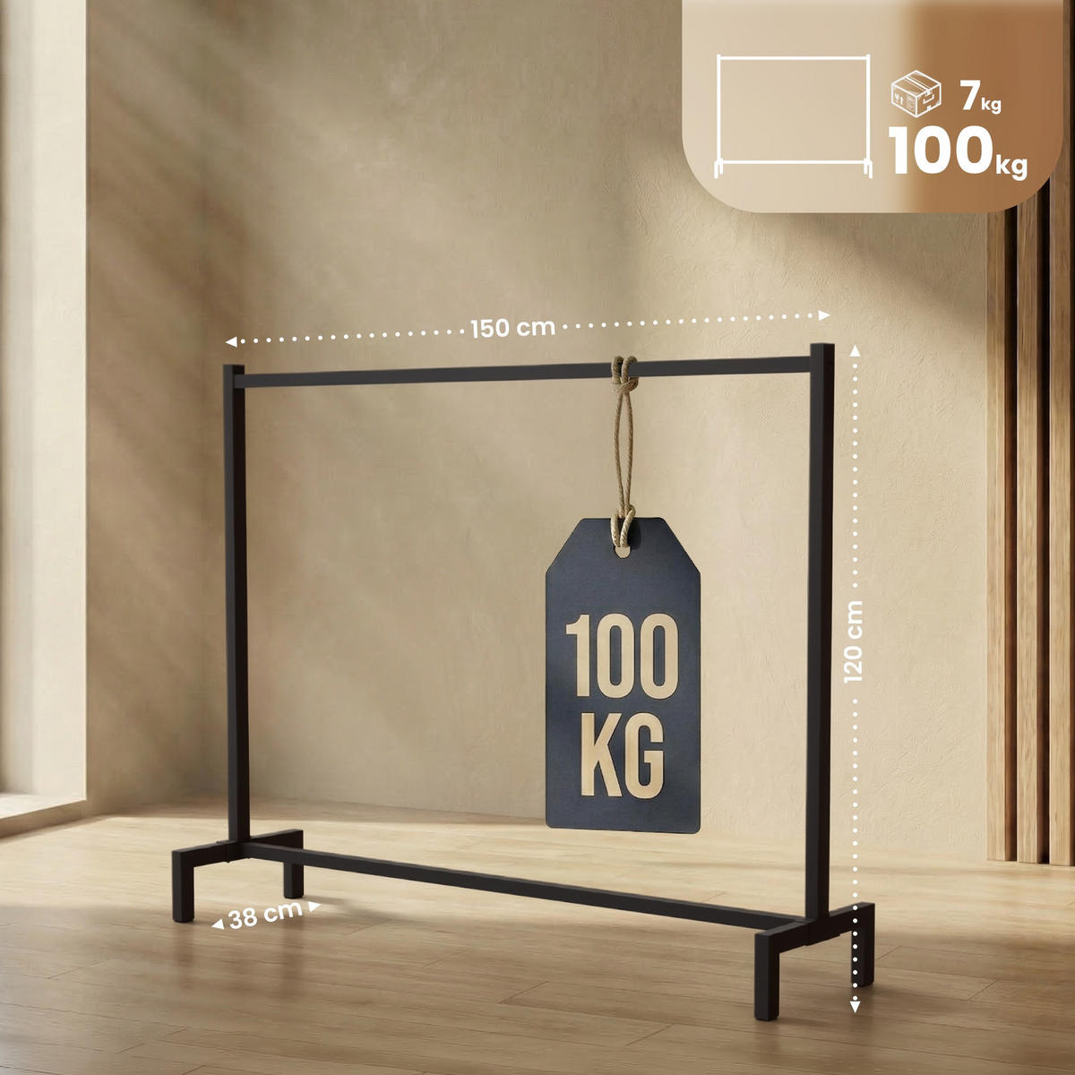 KLEIDERSTÄNDER 150x38x120-schwarz-Metall - Schwarz, Metall (150/120/38cm) - CLP