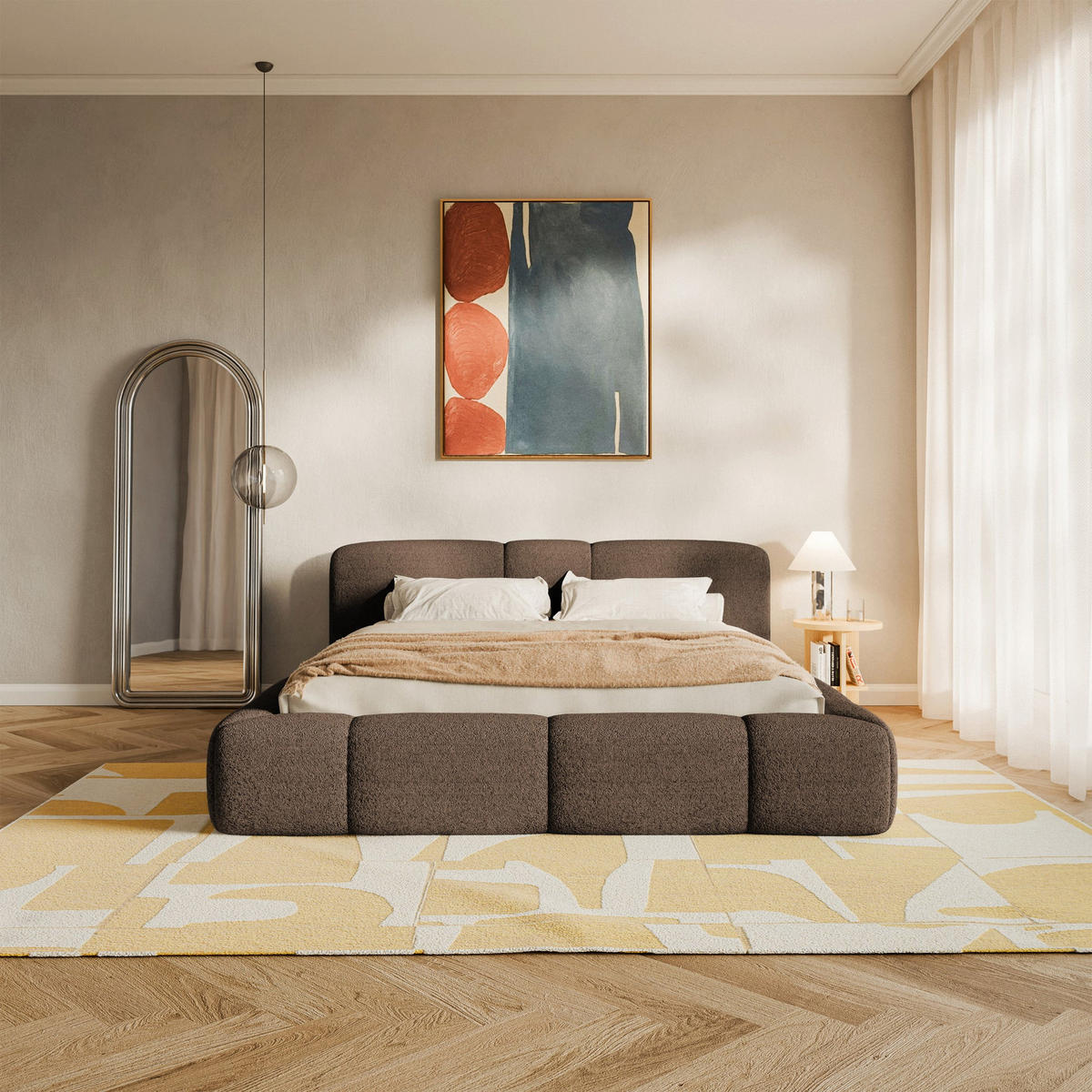 ČALOUNĚNÁ postel Bowia, světle hnědý plyš, 180x200 cm - černá/světle hnědá, textil (180/200cm) - Selsey