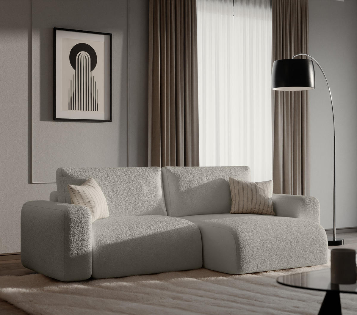 ECKSOFA TALW L MINI mit Schlaffunktion, Hellgrau - Hellgrau, Textil (257/148cm) - Fedve