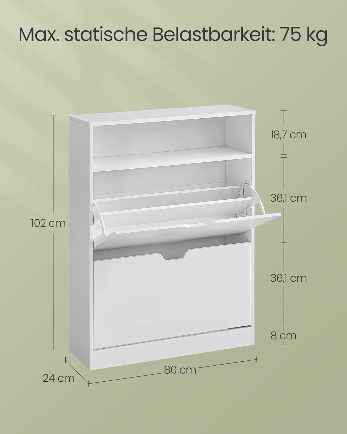 SCHUHSCHRANK Kobe - Weiß, Holzwerkstoff (24/102/80cm) - VASAGLE