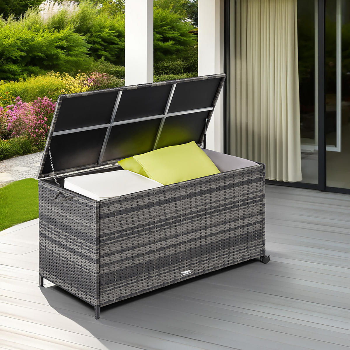 AUFLAGENBOX Kuusamo,117 x 54 x 64 cm,grau - Grau, Kunststoff (54.5/63/117cm) - tectake