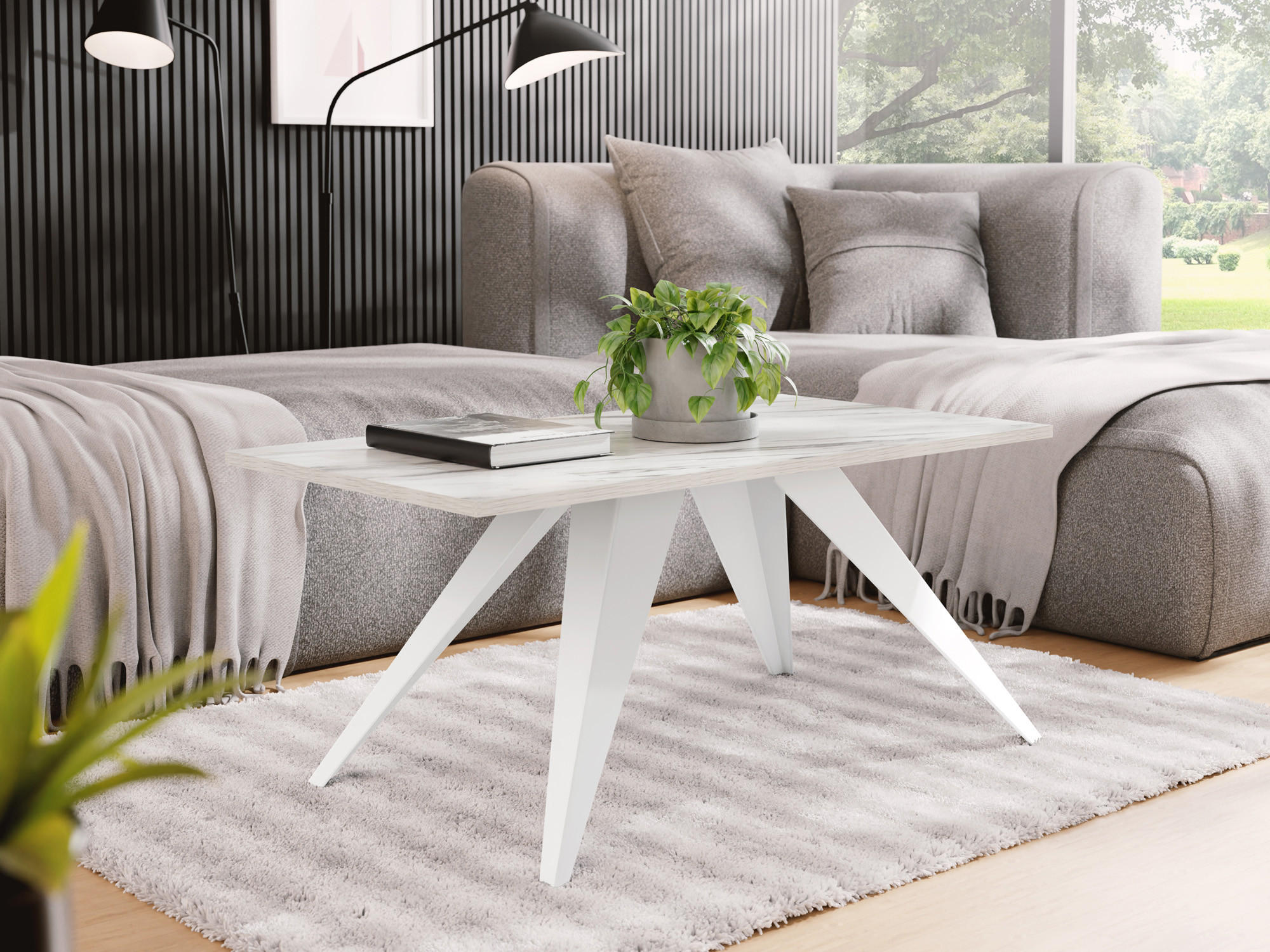 ESSTISCH Vance rechteckig, Marmor Weiß 120/60/48 cm - Ecru/Weiß, Holzwerkstoff/Metall (60/120/48cm) - WFL GROUP