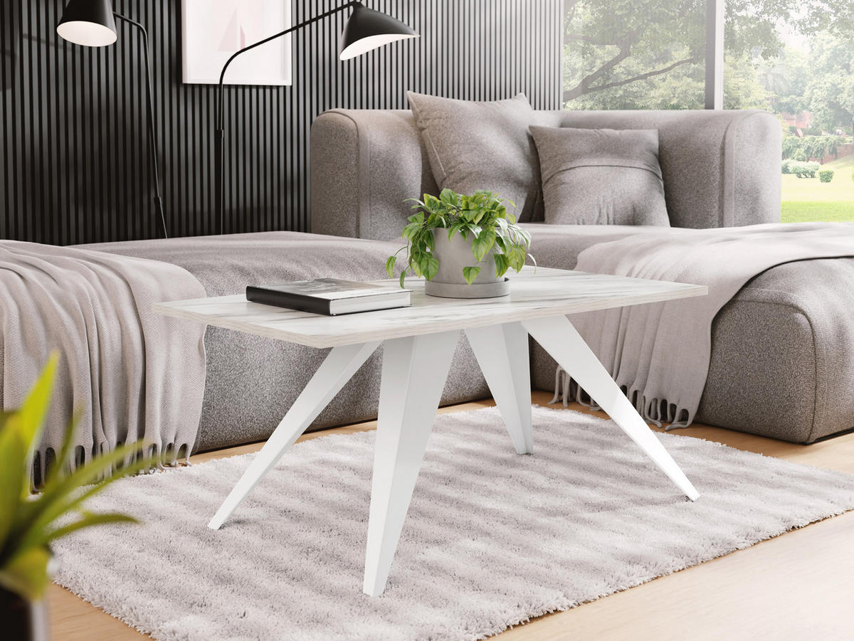 ESSTISCH Vance rechteckig, Marmor Weiß 120/60/48 cm - Ecru/Weiß, Holzwerkstoff/Metall (60/120/48cm) - WFL GROUP