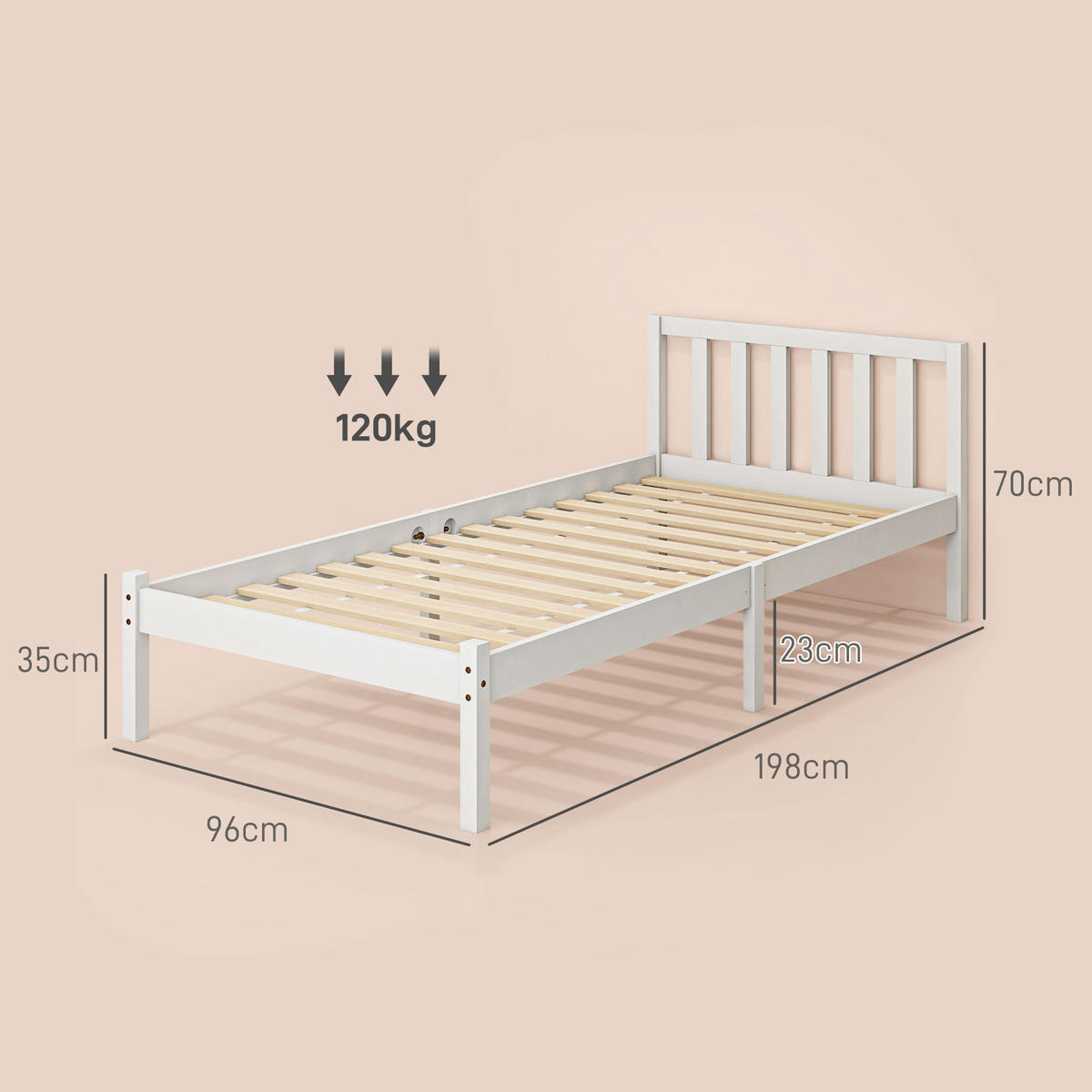BETT 90/190 cm DE-14563 mit Kopfteil und Lattenrost Naturholz - Weiß, Holzwerkstoff (90/190cm) - ComfortXL