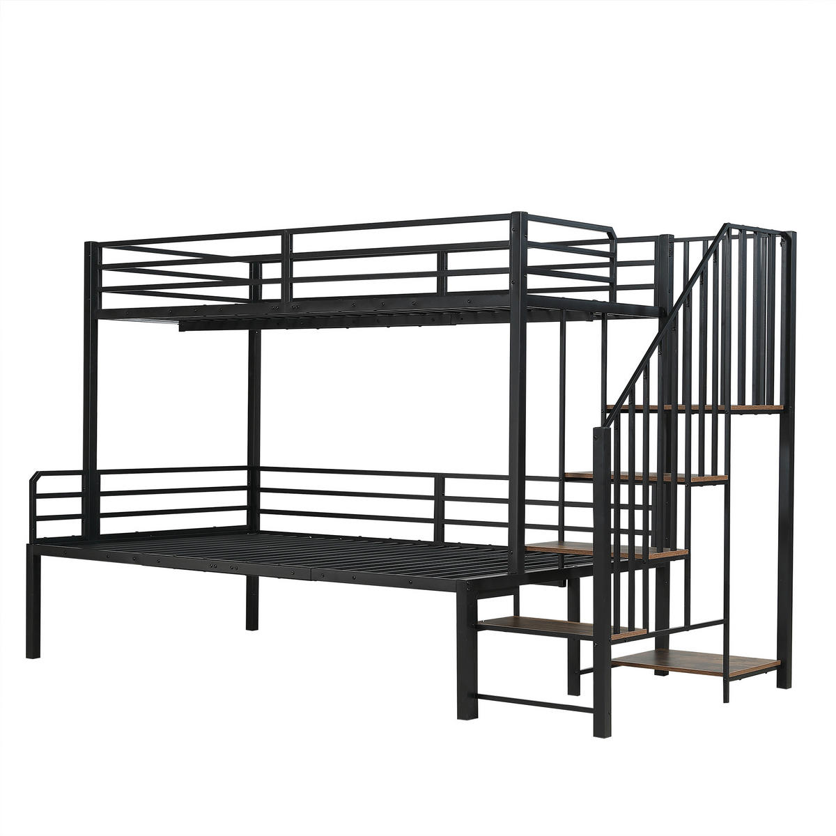 ETAGENBETT 90/120x200 cm aus Metall und MDF mit Eckleiter, Stauraum und Sicherheitsgeländern, Schwarz/Vintage-Holzfarbe - Schwarz, Holzwerkstoff (90/200cm) - Redom