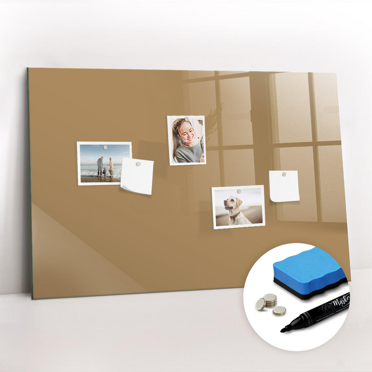MAGNETTAFEL 90x60 Beige schwarzer Marker - Beige, Glas (90/0.4/60cm) - TULUP