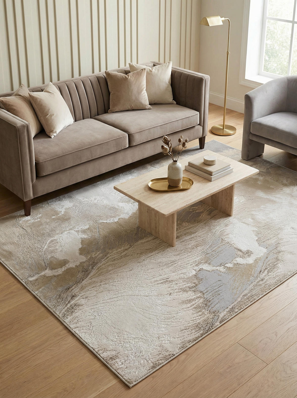 TEPPICH Hochglanz Marmoroptik Abstrakt Muster COMO-Nesso, Gold 200x290 cm - Beige, Textil (200/290cm) - KADIMA DESIGN