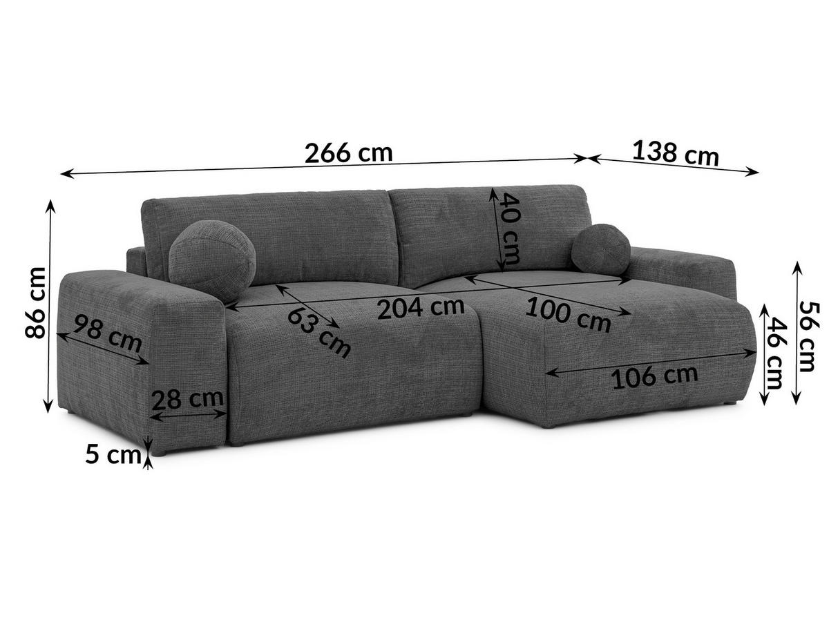 ECKSOFA Puffy mit Schlaffunktion und Bettkasten - besonders weich und puffig aus Grau Chenille-Stoff - Ottomane rechts - Schwarz/Grau, Holz/Kunststoff (266/138cm) - S-Style Möbel