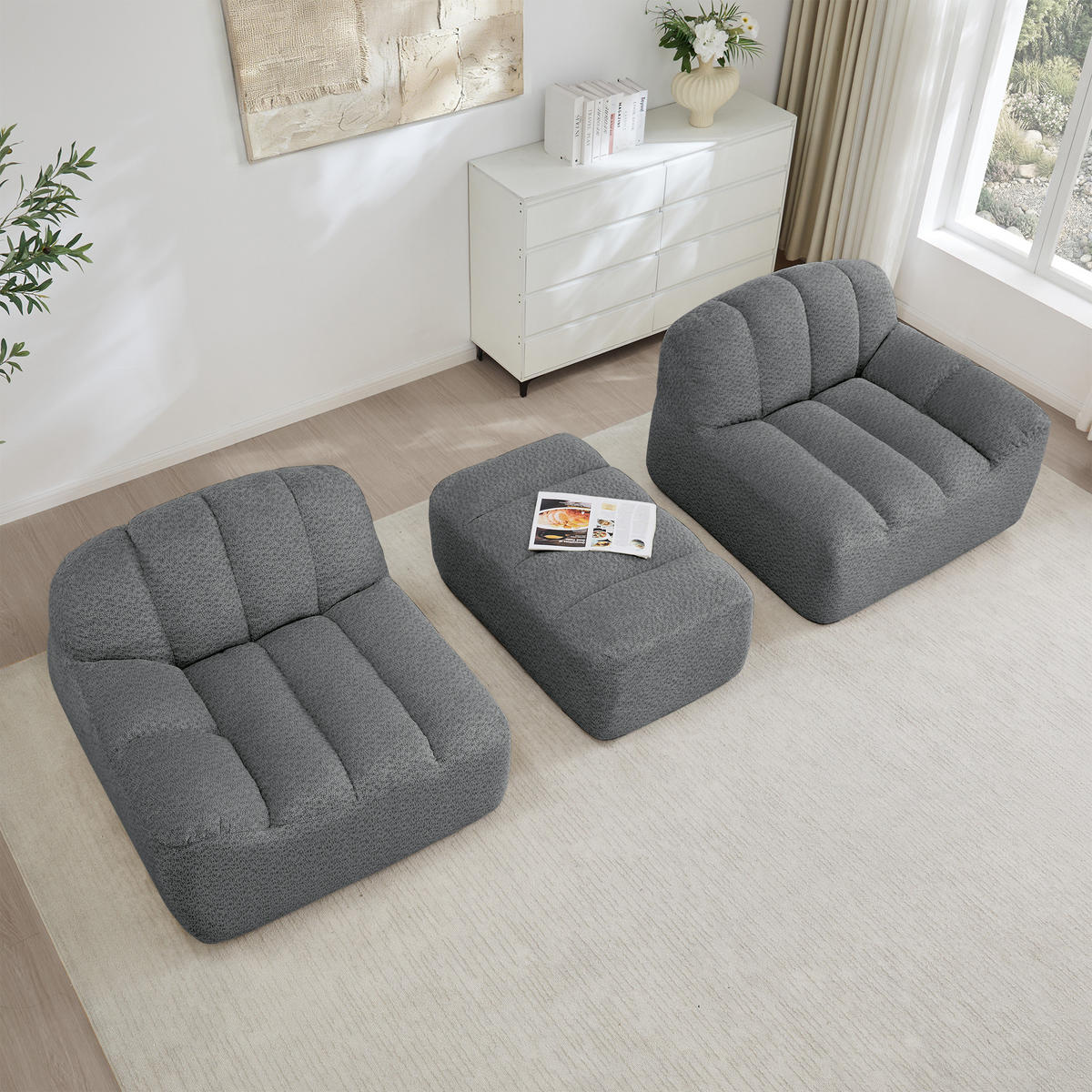 L-FÖRMIGES ECKSOFA Grau 2-Sitzer Modular Cordstoff Deep-Seat mit Hocker Ohne Montage - Grau, Textil (210/165cm) - PANGIVO