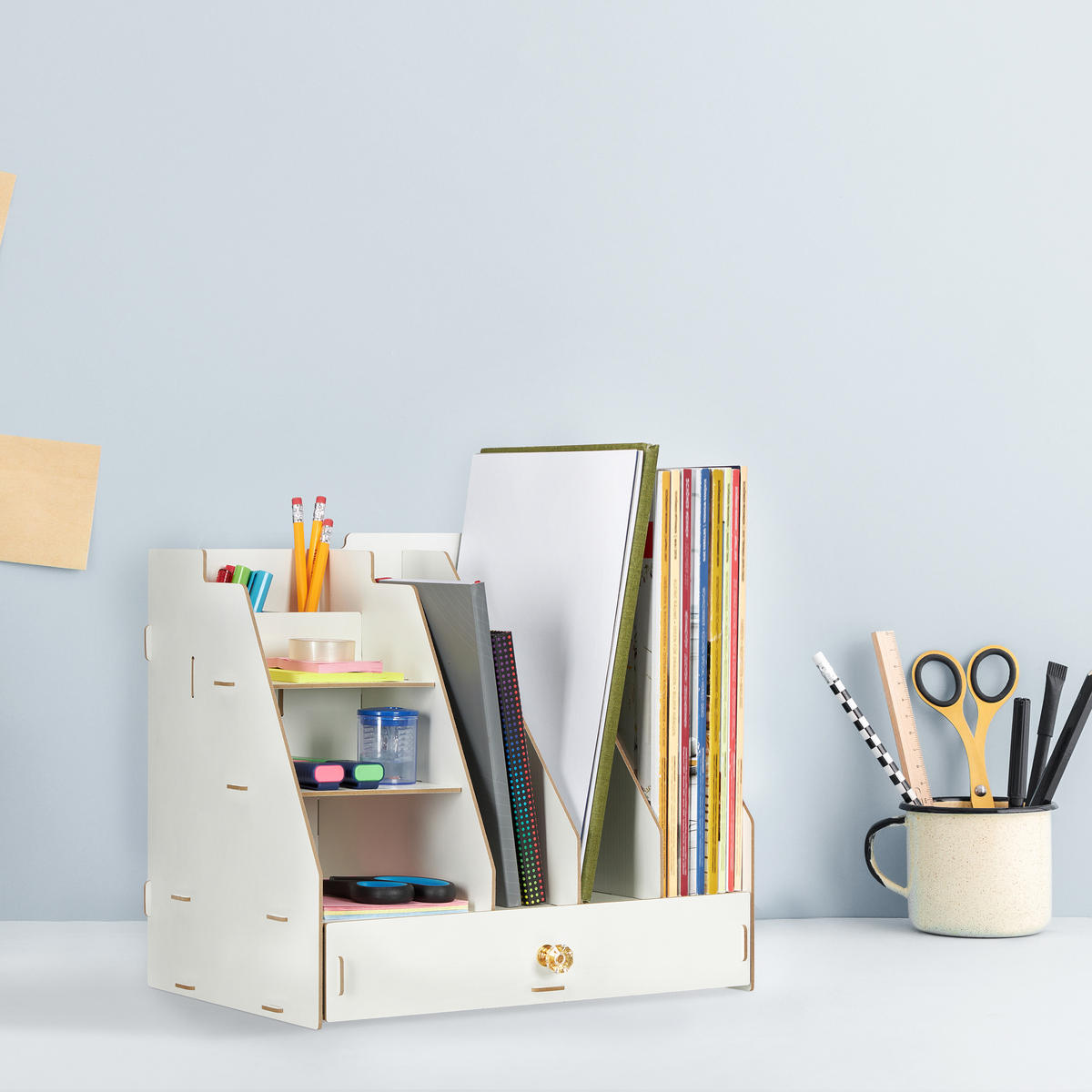 SCHREIBTISCH-ORGANIZER - Weiß, Holzwerkstoff (24/33/29.5cm) - Relaxdays