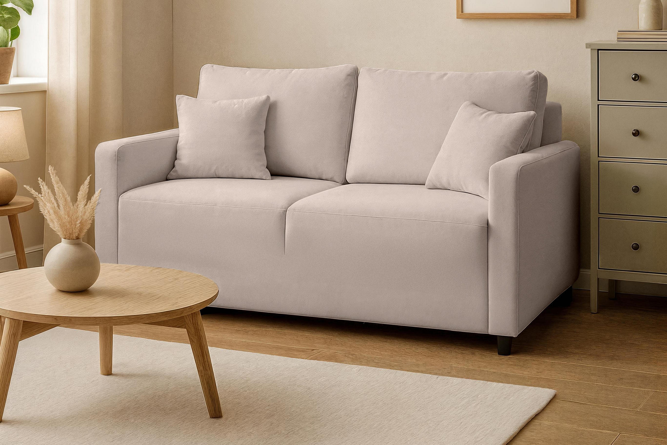SOFA Mira Beige, Zweisitzer Sofa, mit Schlaffunktion - Beige, Holzwerkstoff/Textil (170/99/114cm) - Bettso