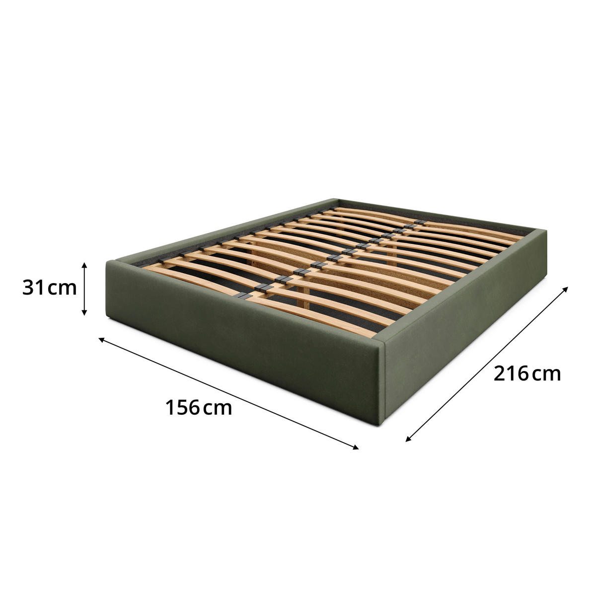 POLSTERBETT 140x200cm Bett mit Stauraum Lattenrost Khaki - Olivgrün, Holz/Holzwerkstoff (140/200cm) - Muralo