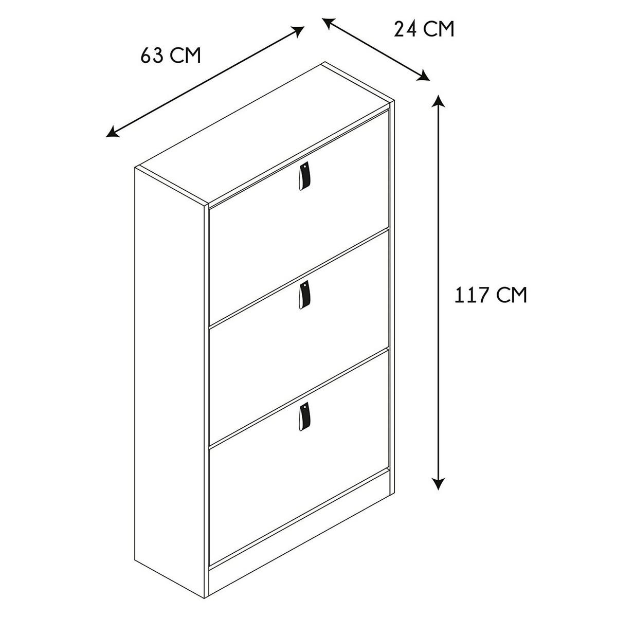 SCHUHSCHRANK mit 3 klappbaren Schubladen - L63cm - Eichefarben, Holzwerkstoff (24/117/63cm) - Calicosy
