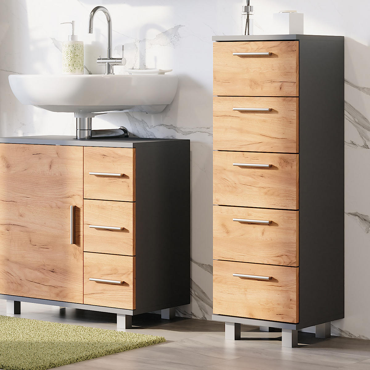 MIDISCHRANK Ilias Anthrazit/Goldkraft Eiche 30.2 x 95 cm - Honigeiche/Anthrazit, Holzwerkstoff (30.2/95/30cm) - Vicco
