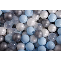 BÄLLE für Bällebad, Spielbälle, Plastikbälle für Kinder Set 50 pcs.: Blau/Perlweiß/Silber/Transparent - Silberfarben, Textil (7/7/7cm) - MeowBaby