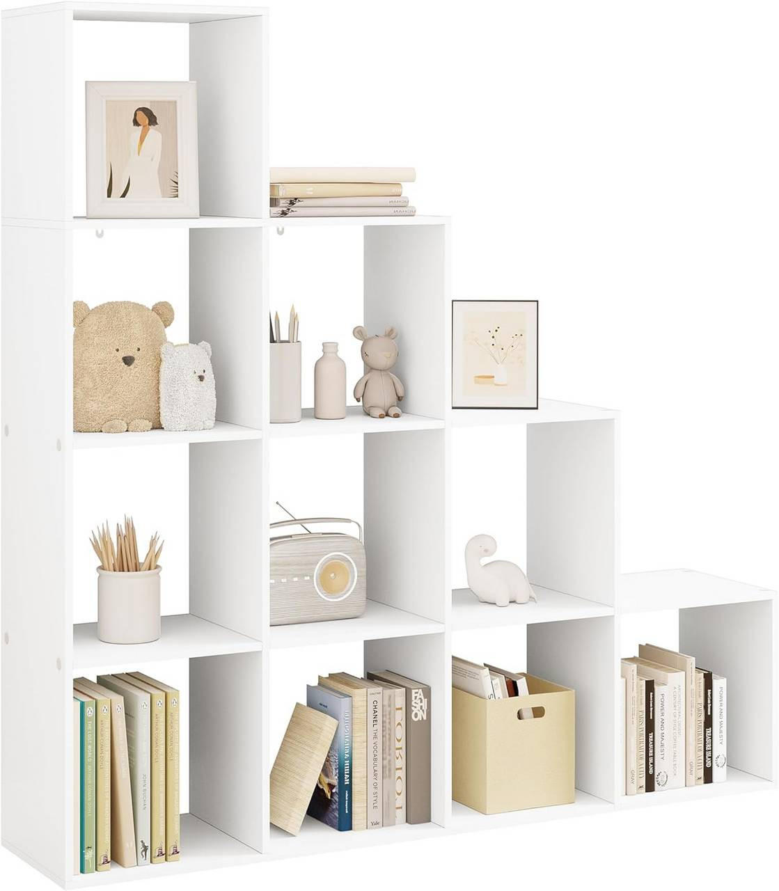 REGALE Bücherregal mit 10 Fächern, 136x29x136cm, Weiß - Weiß, Holzwerkstoff (136/136/29cm) - Woltu